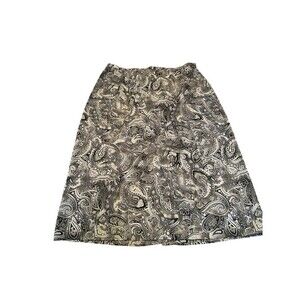 Vintage August Max Woman Paisley Cottage Garden Green Ivory Maxi Skirt 24W Boho